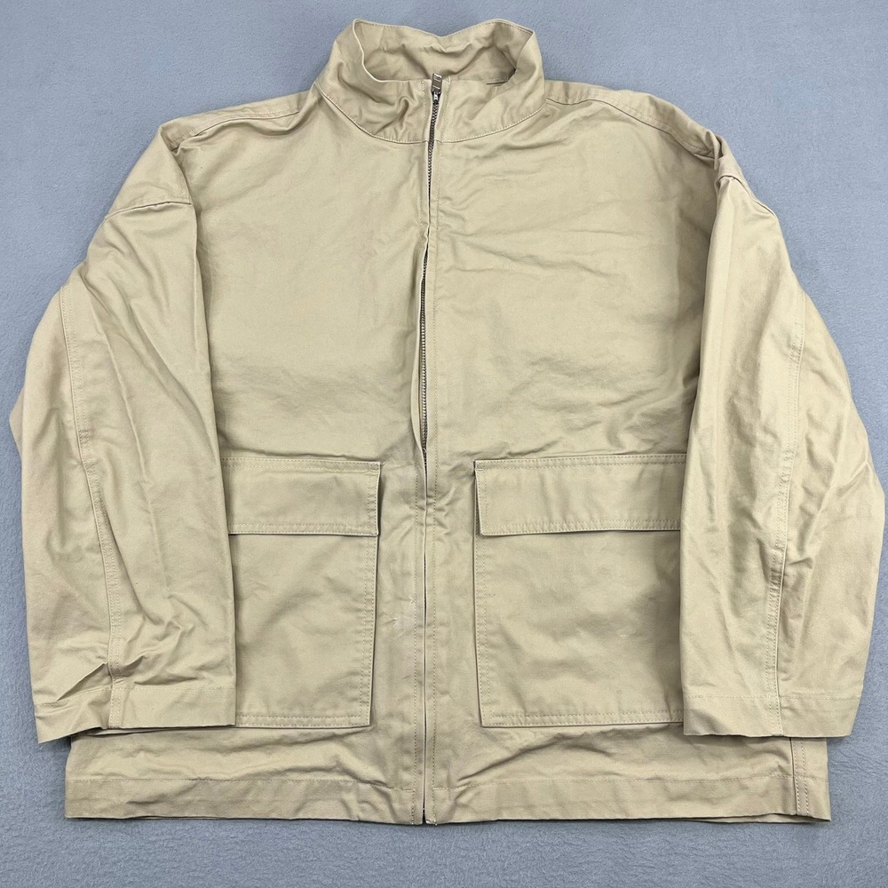 HM Mens Tan Cotton Twill Zip Up Utility Jacket Khaki Chore Coat Size‎ M Boxy